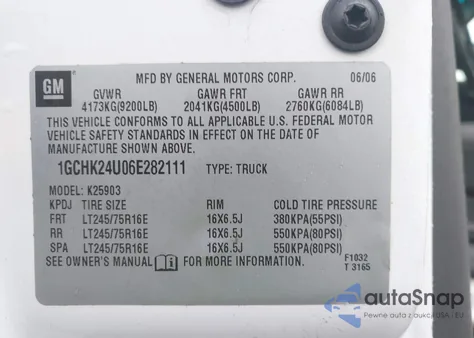 2006 Chevrolet Silverado 2500Hd Work Truck from USA, damaged, VIN 1GCHK24U06E282111